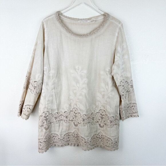 Soft Surroundings Brown Crochet Dyed Artsy Lagenlook Top Large - Picture 1 of 7